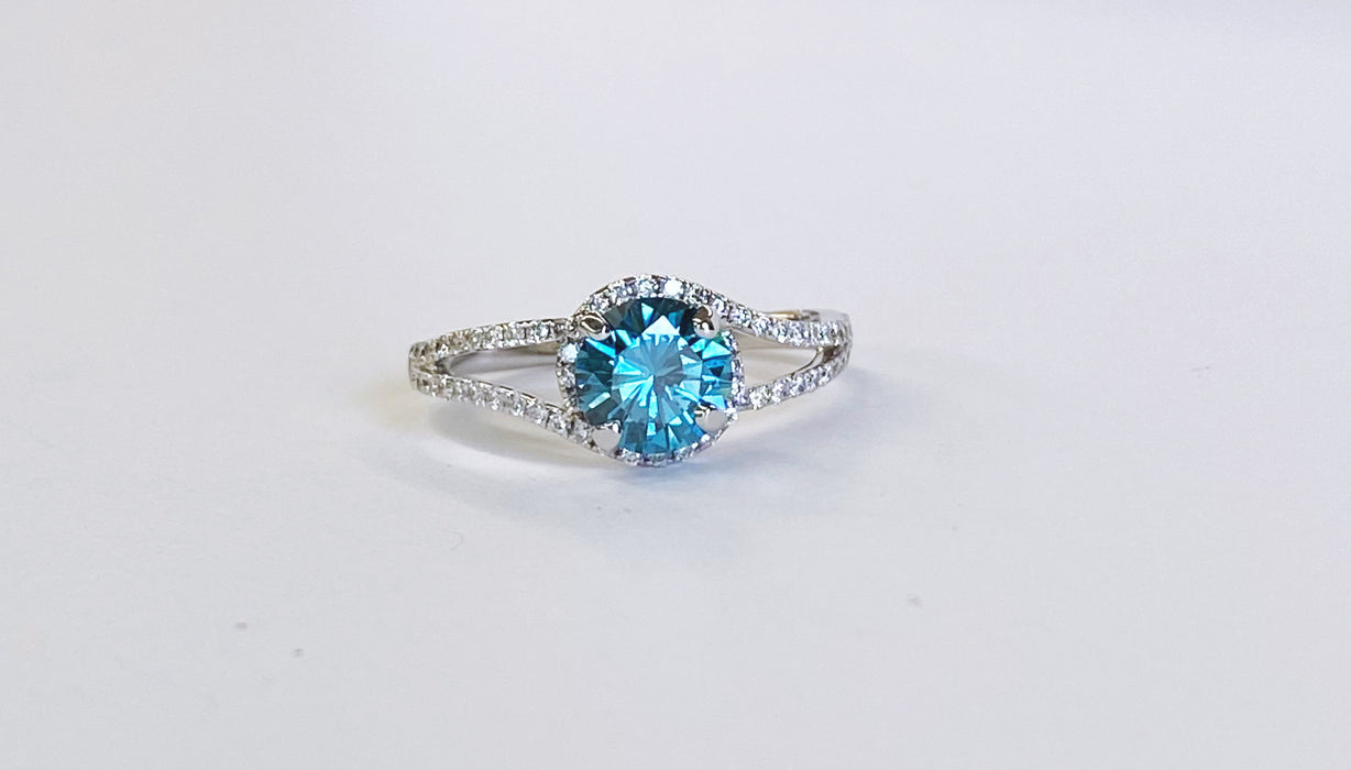 Blue Diamond Halo Ring