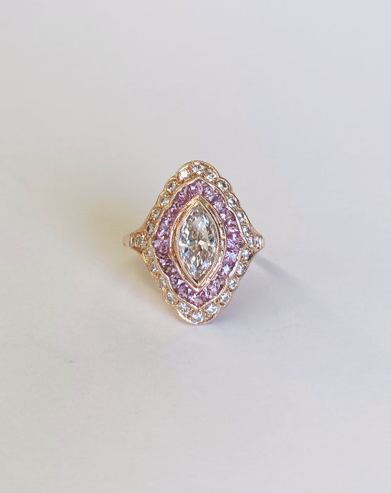 Custom Marquise Diamond and Pink Sapphire Rose Gold Ring