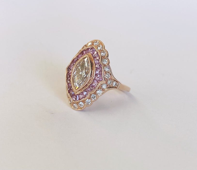 Custom Marquise Diamond and Pink Sapphire Rose Gold Ring