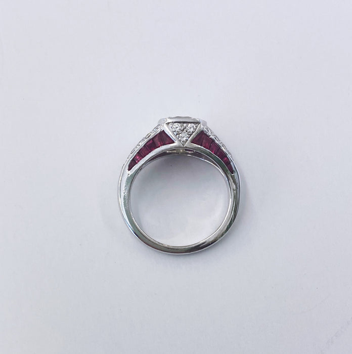 Vintage Inspired Diamond and Ruby Platinum Ring