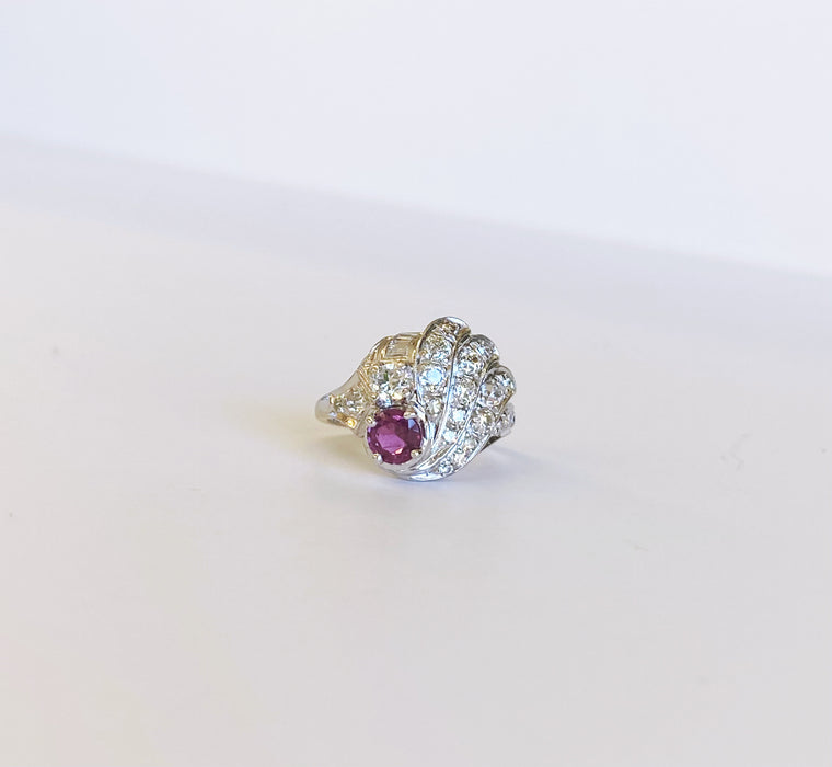 Retro Ruby and Diamond Cocktail Ring