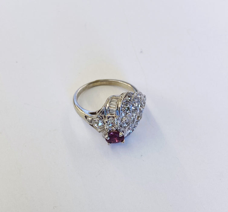 Retro Ruby and Diamond Cocktail Ring