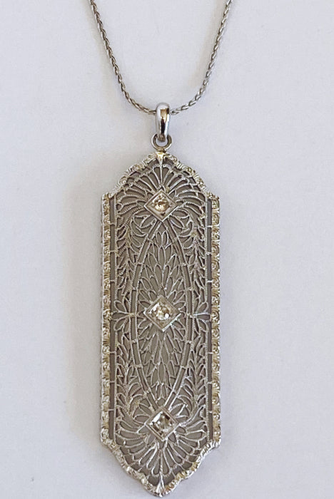 Antique Platinum 1.13 TCW Diamond Art Deco Pendant Necklace 17 Inches –  Blue Ribbon Rarities