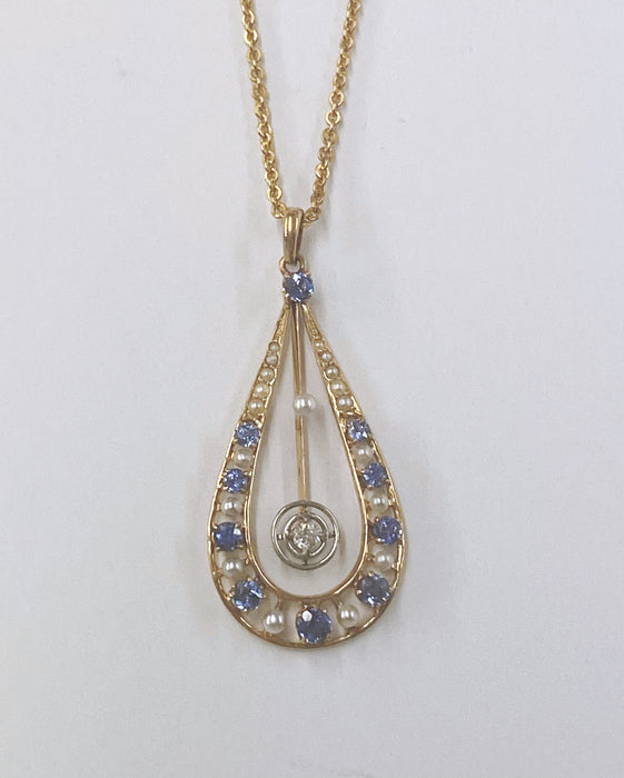Victorian Sapphire, Diamond and Pearl Pendant