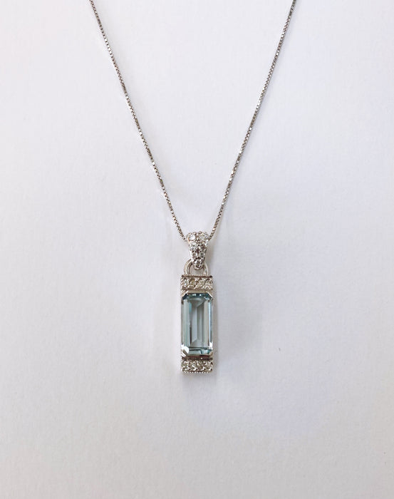 Emerald cut Aquamarine and Diamond  Pendant