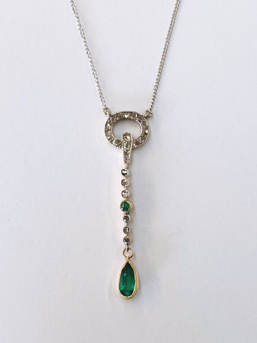 Edwardian Rose cut Diamond and Emerald Necklace