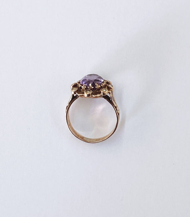 Amethyst and Seed Pearl Victorian Halo Ring