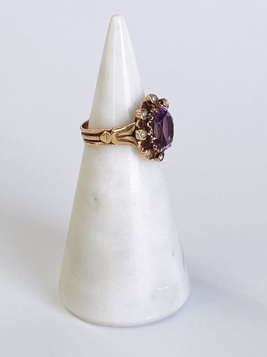 Amethyst and Seed Pearl Victorian Halo Ring