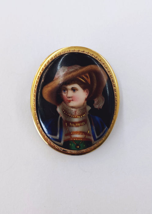 Gold Filled Hand Painted Portrait Pin/Pendant
