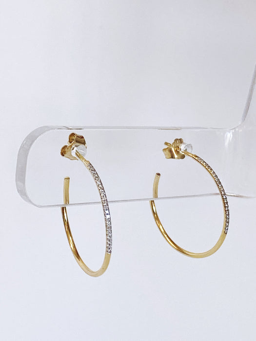 .12ct Diamond Thin Yellow Gold Hoop Earrings