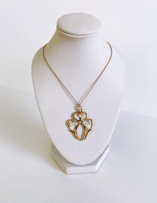 Art Nouveau Fresh Water Pearl and Diamond Pendant