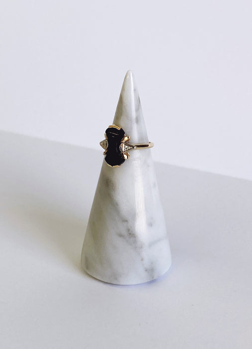 Hourglass Silhouette Onyx Two Tone Ring
