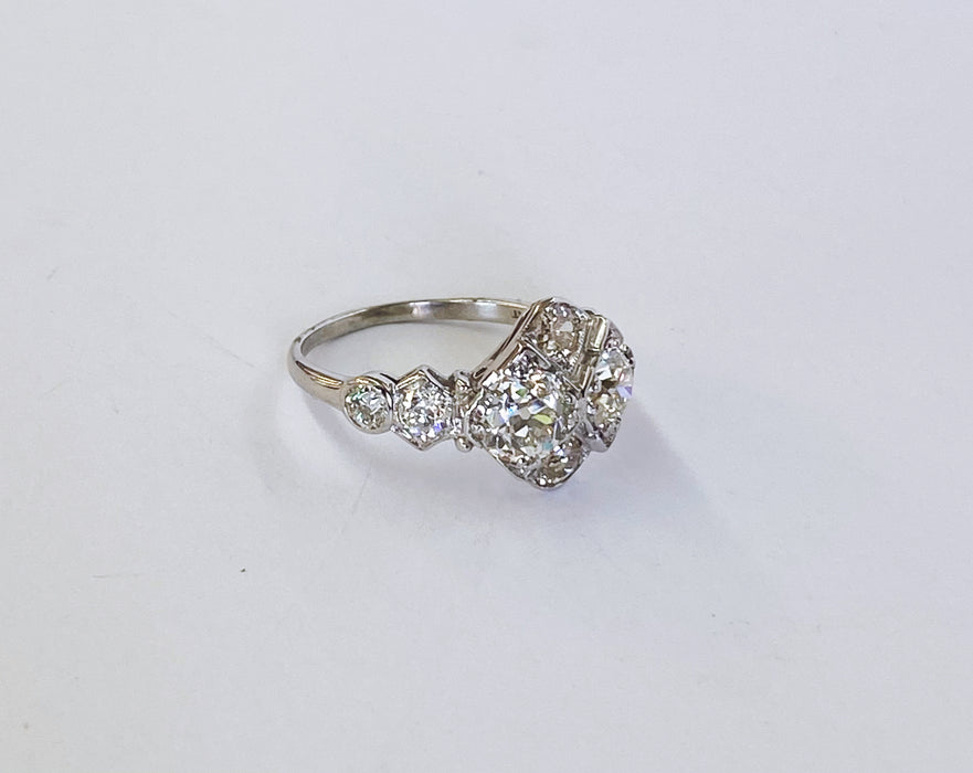 Vintage 4 Center Diamond Platinum Ring