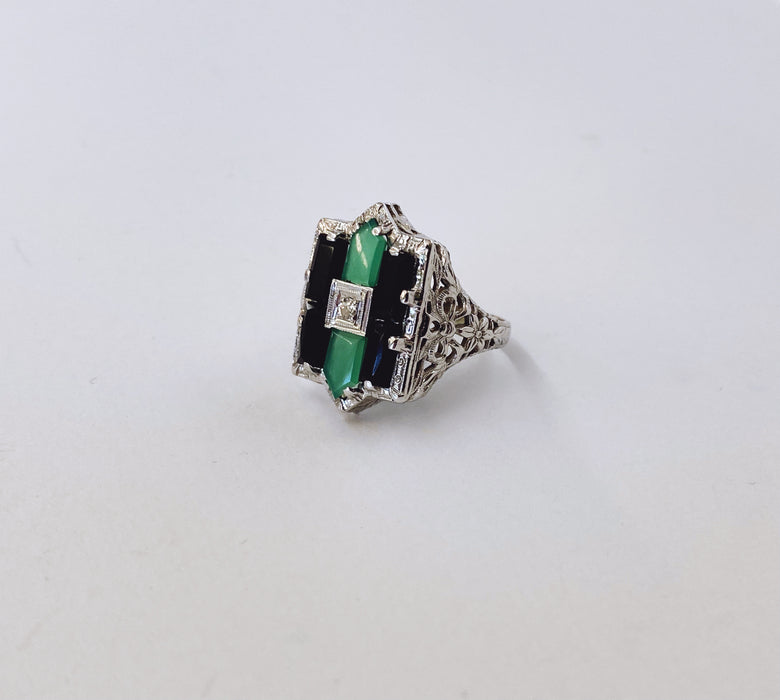 Black and Green Onyx Filigree Ring