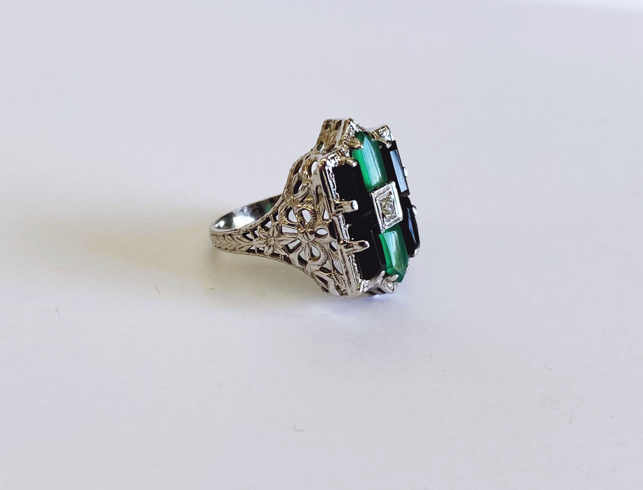 Black and Green Onyx Filigree Ring