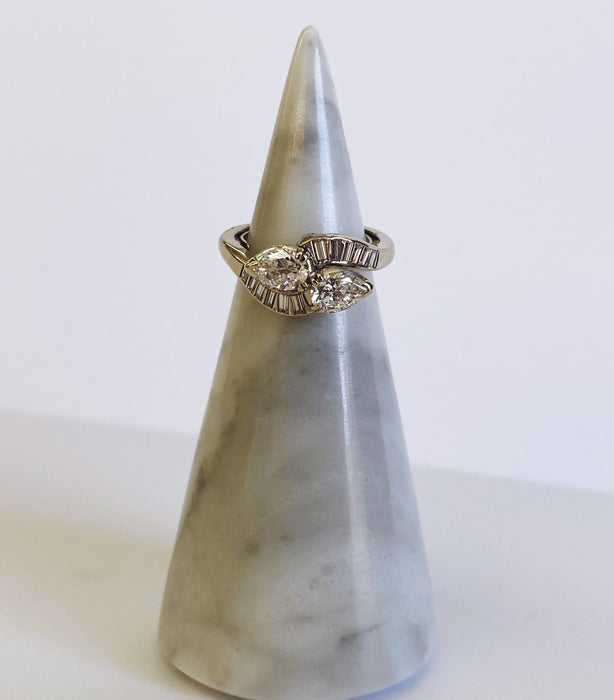 Vintage Two Stone Pear Shape and Bagette Ring