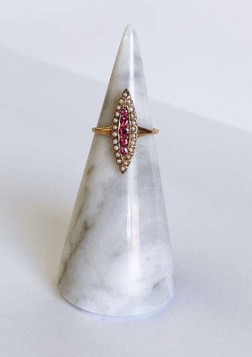 Victorian Garnet and Seed Pearl Navette Ring