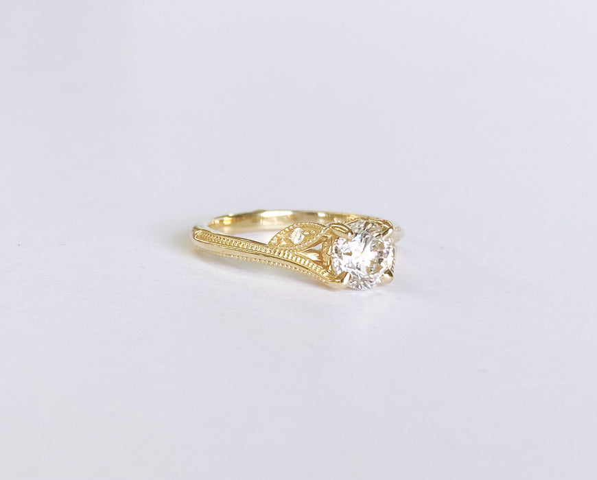 Delicate Leaf Detail Yellow Gold Ring