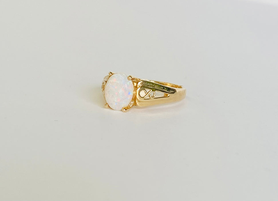 Oval White Opal 14K Ring