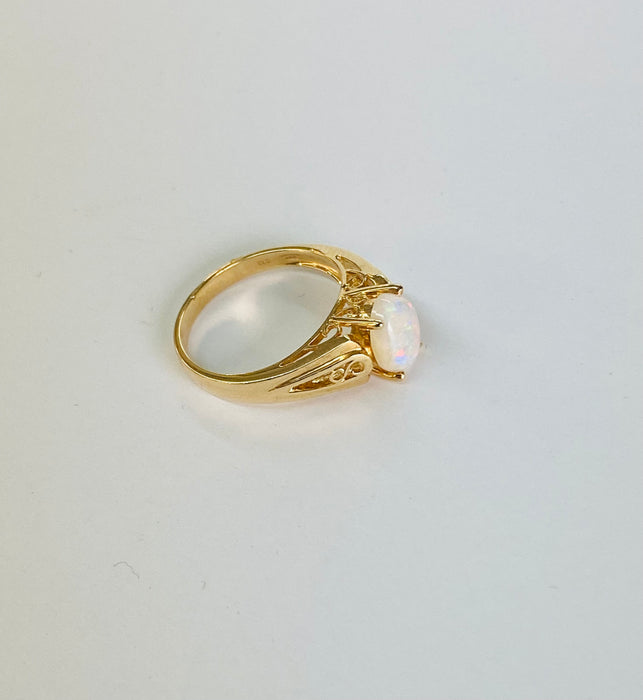 Oval White Opal 14K Ring
