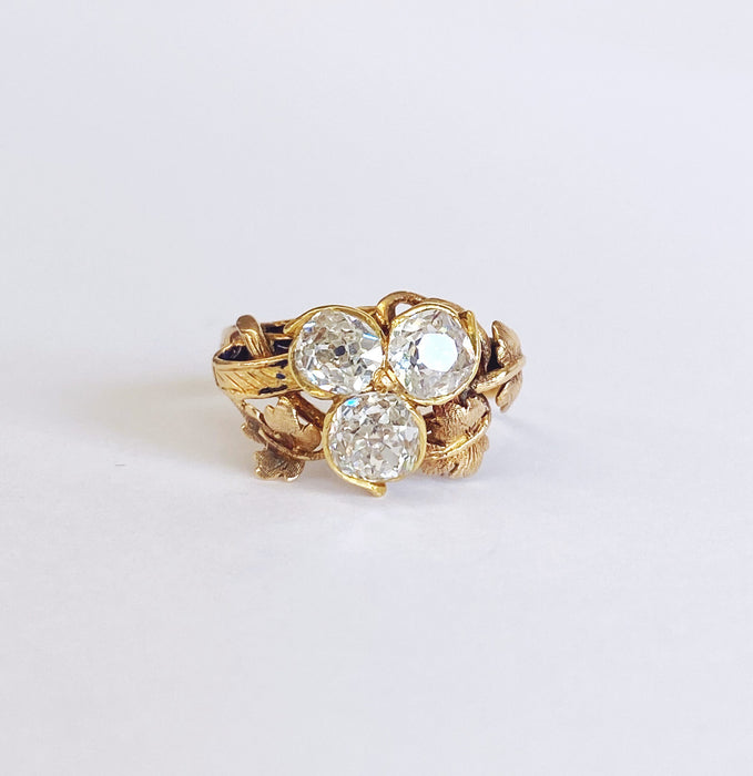 1.42 Carat Old Mine Cut Diamond Halo Engagement Ring