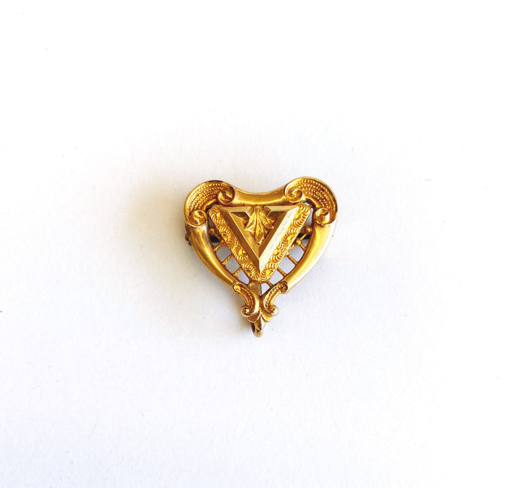 Gold-filled Heart-shaped Watch Pin, Victorian