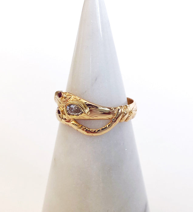 0.15 carat Diamond Snake Ring in 14k Yellow Gold, Victorian