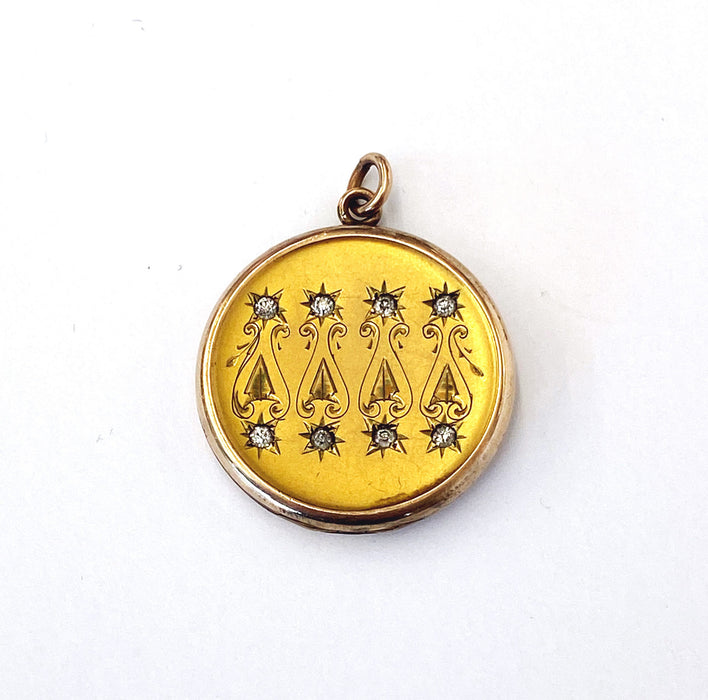Gold-filled Rhinestone Locket Engraved with 1907, Victorian
