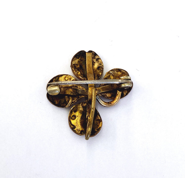 Gold-filled Seed Pearl Four-Leaf Clover Watch Pin, Victorian
