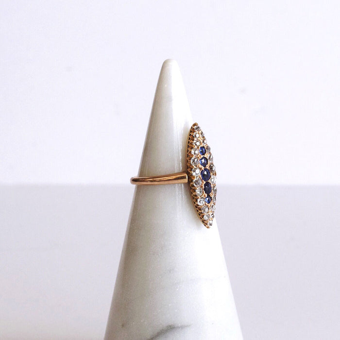 Victorian Navette Sapphire and Diamond Ring