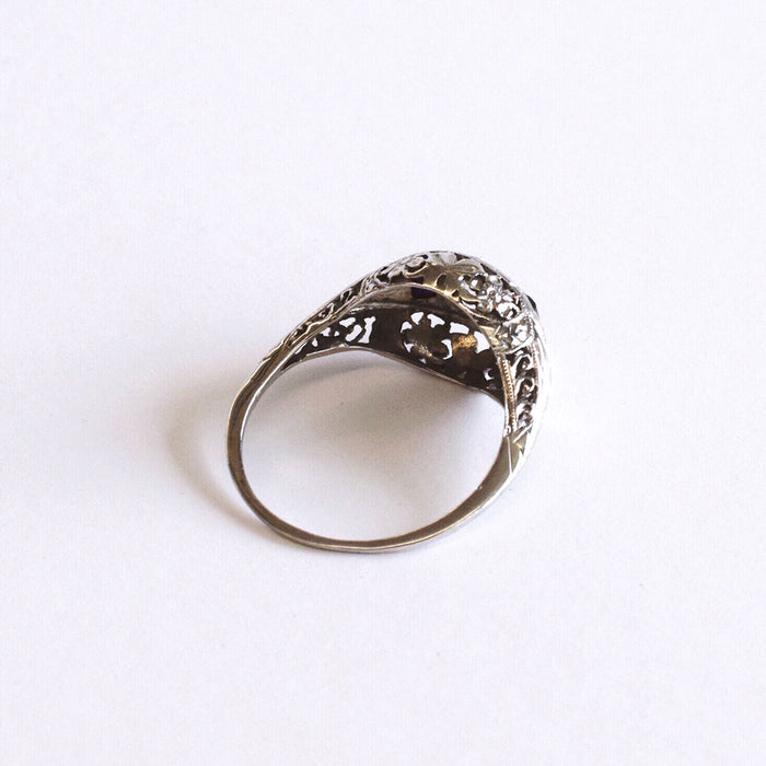 Filigree Diamond and Sapphire Ring
