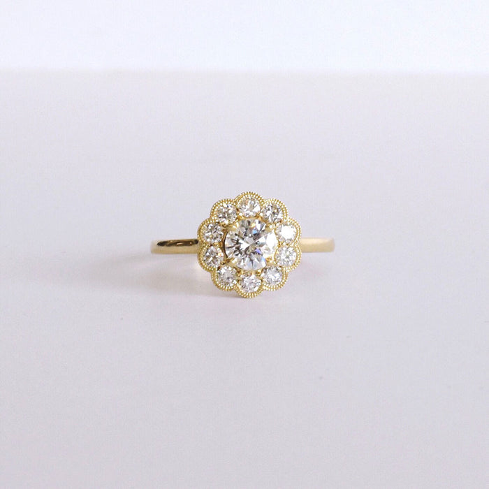 Flower Halo Ring in Yellow Gold