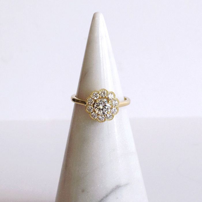 Flower Halo Ring in Yellow Gold