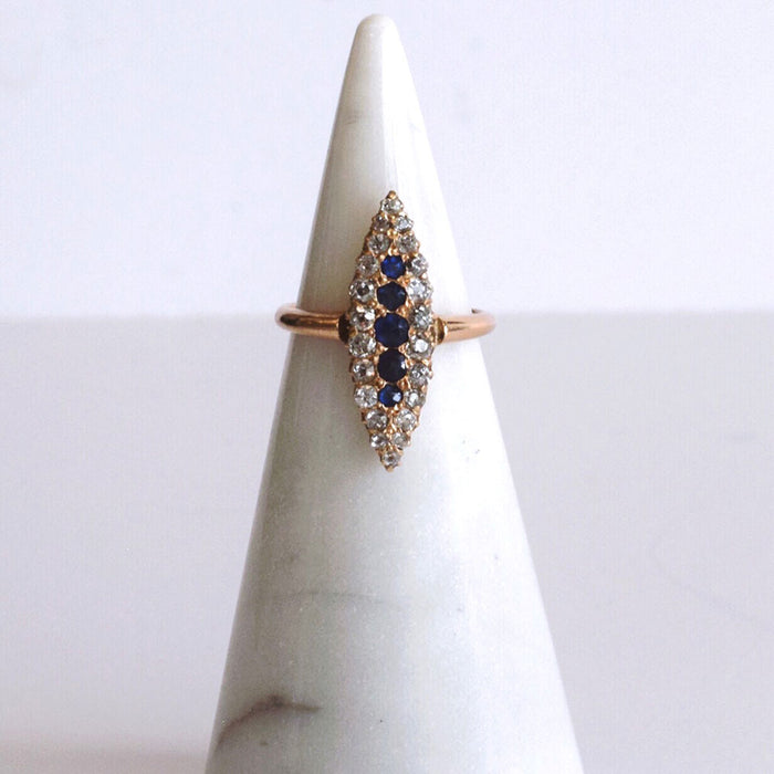 Victorian Navette Sapphire and Diamond Ring